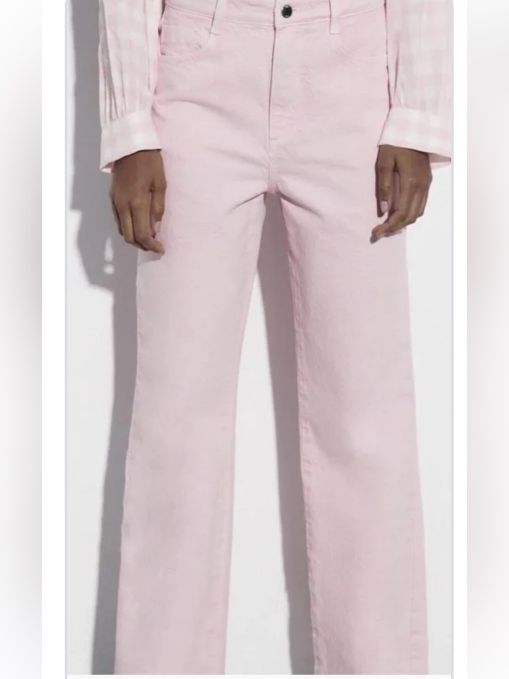 Zara Women's High-Rise Straight Leg Jeans in Pale Pink